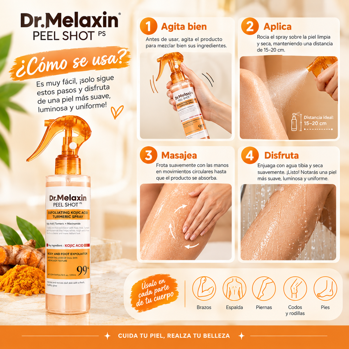 Spray exfoliante Peel Shot con ácido kójico y cúrcuma, DR MELAXIN 200 ML
