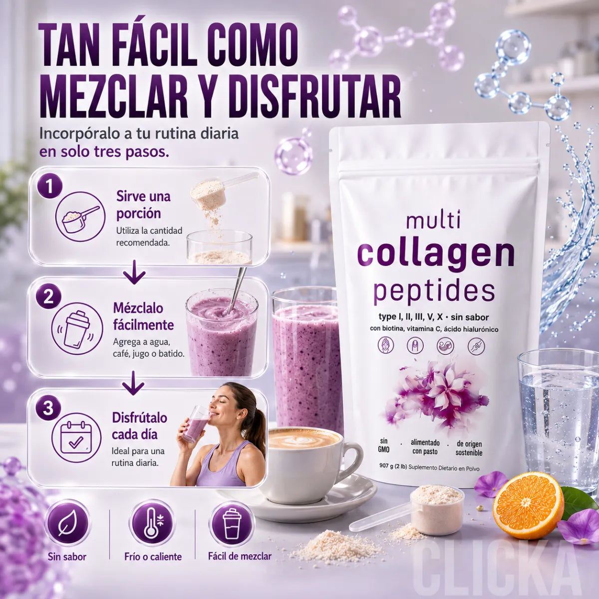 Multi Collagen Peptides + Biotina + Vitamina C + Hialurónico